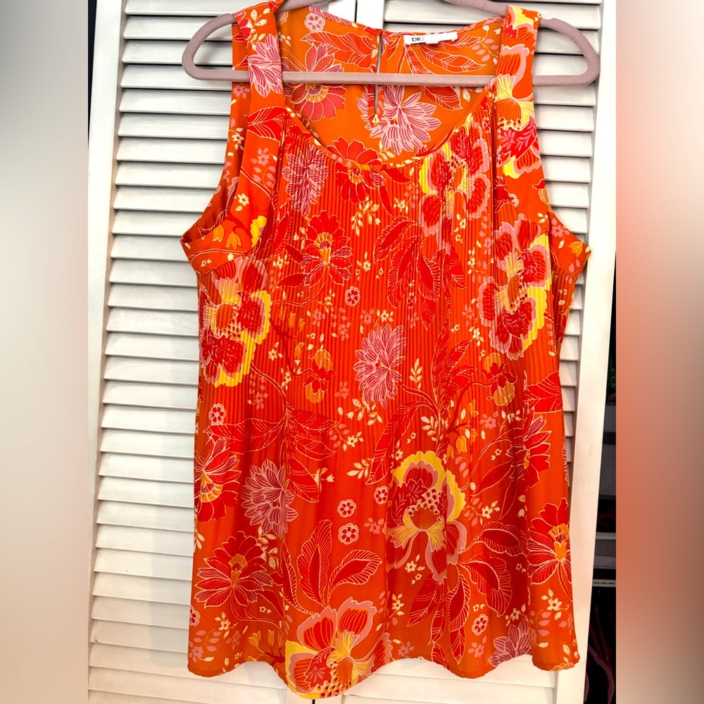 Floral Sleeveless Top - Orange and Yellow